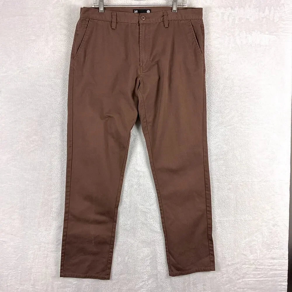 VTG Element Pants Men 36 Brown Jeremy Fish Twill Chino Preppy Skate Workwear Y2K